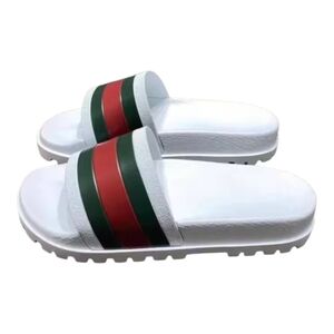 Men Slide Sandals with Red and Green Stripes